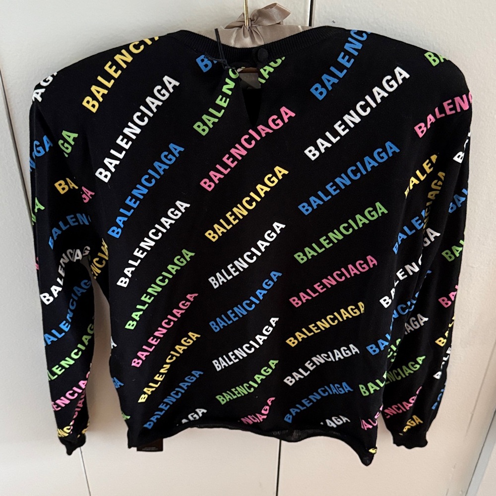 NWT, Balenciaga Rainbow Allover Logo Knit Sweater — Size L - Picture 4 of 9